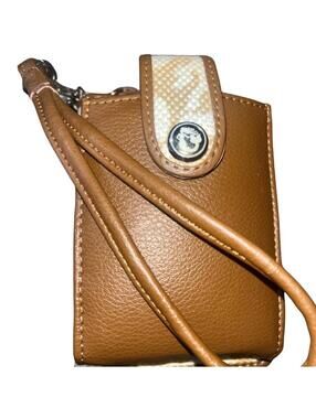 Spartina 449 Tan Leather Wristlet Card Case with Logo Snap
